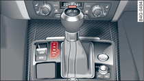 Detail of the centre console: Selector lever with interlock button