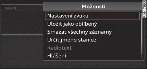 Obr. 123 Otevřená nabídka možností