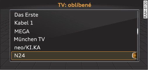 Obr. 179 Seznam oblíbených stanic v TV