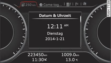 Abb. 12 Kombiinstrument: Uhrzeit und Datum