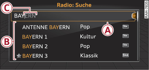 Abb. 129 Eingabevorschlag im Radio