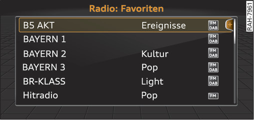 Abb. 161 Favoritenliste im Radio