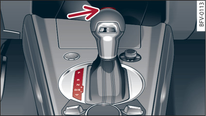 Fig. 82 Detail of the centre console: Selector lever with interlock button