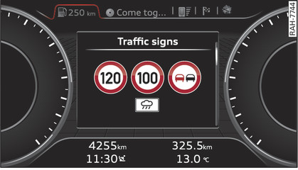 Fig. 14 Instrument cluster: Traffic sign recognition (example)