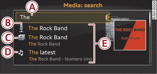 Fig. 172 Entry field and results list for the search function