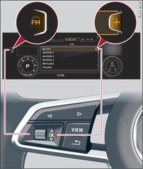 Fig. 8 Calling up the selection menu and options menu