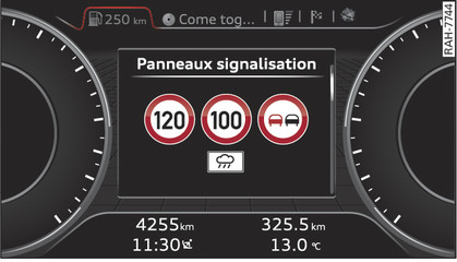 Fig. 14 Combiné d instruments : détection des panneaux de signalisation (exemple)