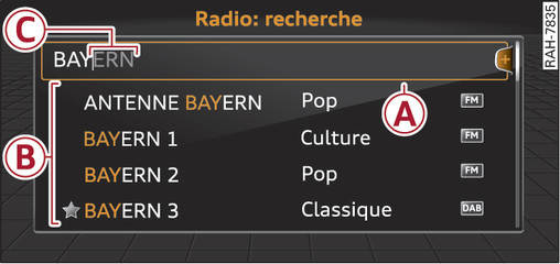 Fig. 129 Exemple de saisie dans le mode Radio