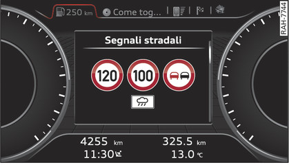 Fig. 14Quadro strumenti: riconoscimento dei segnali stradali (esempio)