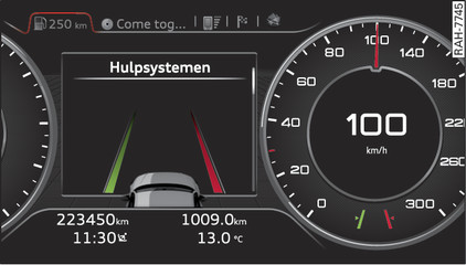 Afbeelding 97Instrumentenpaneel: active lane assist ingeschakeld en geeft een waarschuwing