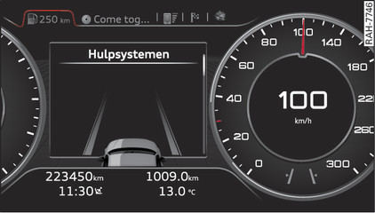 Afbeelding 98Instrumentenpaneel: active lane assist ingeschakeld, maar niet gebruiksklaar