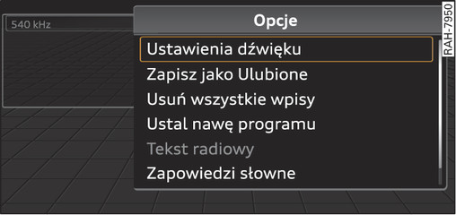 Rys. 123Menu opcji otwarte