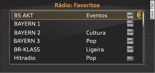 Fig. 161Lista de favoritos no rádio