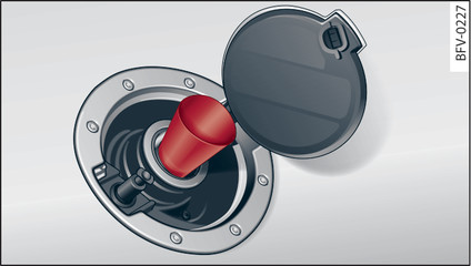 Fig. 209 Ajutage de remplissage avec entonnoir mis en place