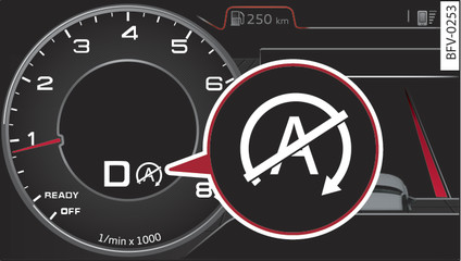 Fig. 69 Combiné d instruments : fonction « arrêt du moteur » momentanément non disponible