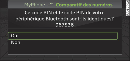 Fig. 133 Affichage du code PIN à entrer dans le téléphone portable