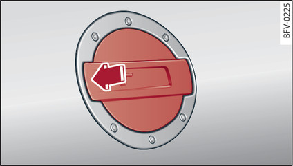 Fig. 206Lato posteriore destro della vettura: apertura dello sportellino del serbatoio del carburante