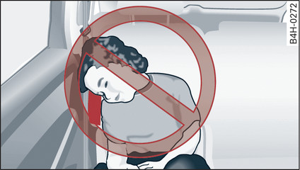 Rys. 176Przykładowy rysunek niebezpiecznej pozycji siedzącej w strefie działania bocznej poduszki bezpieczeństwa