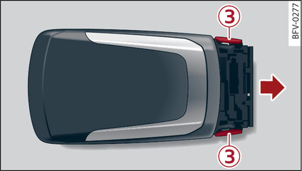 Fig. 17Chave da ignição (lado de trás): Desmontar o suporte da bateria