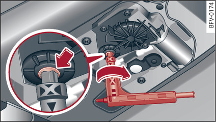 Fig. 39 Inside the front of the soft top: Crank for manual operation