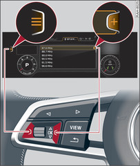 Fig. 9 Calling up the selection menu and options menu